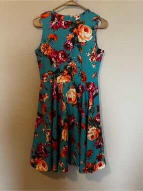 Kate Kasin Girls Teal Floral Sleeveless Dress Size 13-14Y